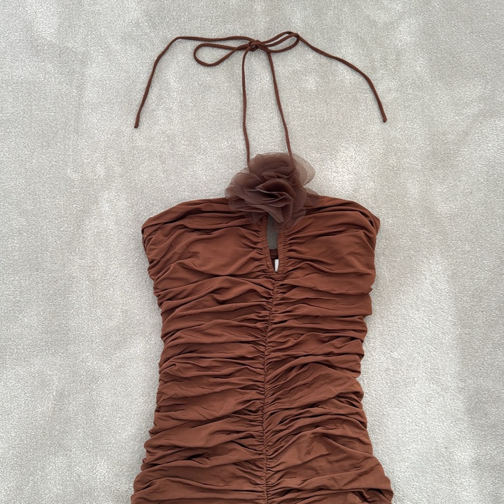 Ronny Kobo Brown Ruched Halter Dress, size S - Picture 2 of 6